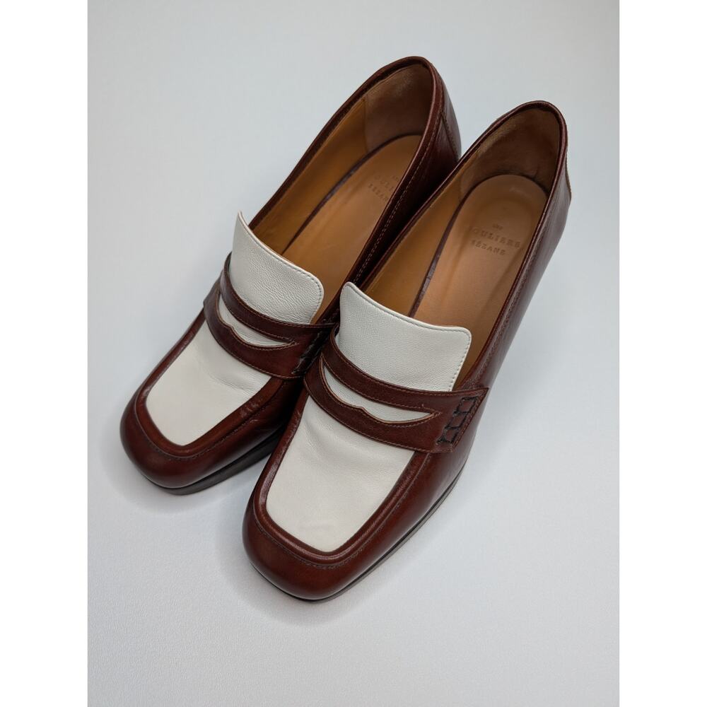 SEZANE Brown White Two Tone Leather Chunky Platform High Heel Jessie Loafers 41 - Picture 3 of 10